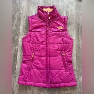 The North Face Women's Pink Orange Quilted Puffer Vest Full Zip Size XS